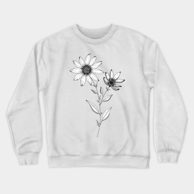 WIldflower Ink Drawing Crewneck Sweatshirt by ChipiArtPrints